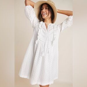 Anthropologie / 6 / Cream Eyelet Dress or Swim Cover / Boho / Beach / Cottage